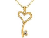 14K Yellow Gold Key Heart Charm Pendant Necklace with Chain